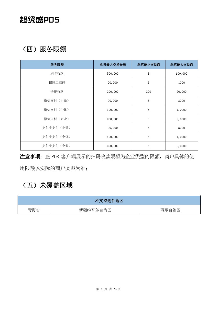 超级盛POS交易限额表及不进件地区介绍！